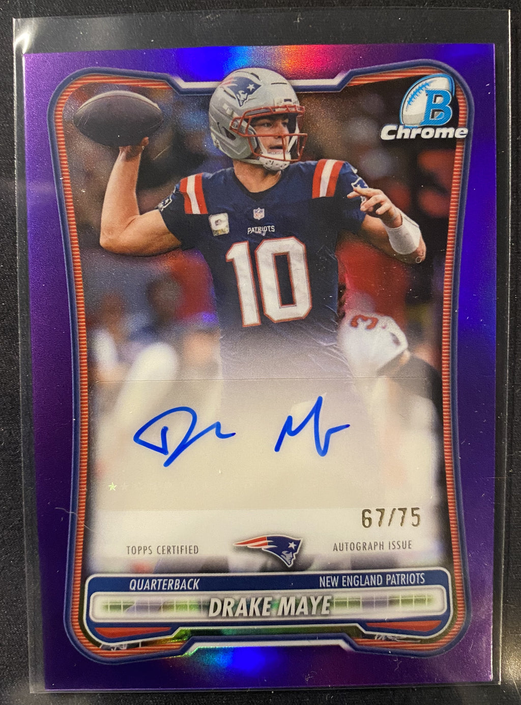 2026 Bowman Chrome Drake Maye Purple Refractor Auto /75 #BCA-DM Patriots