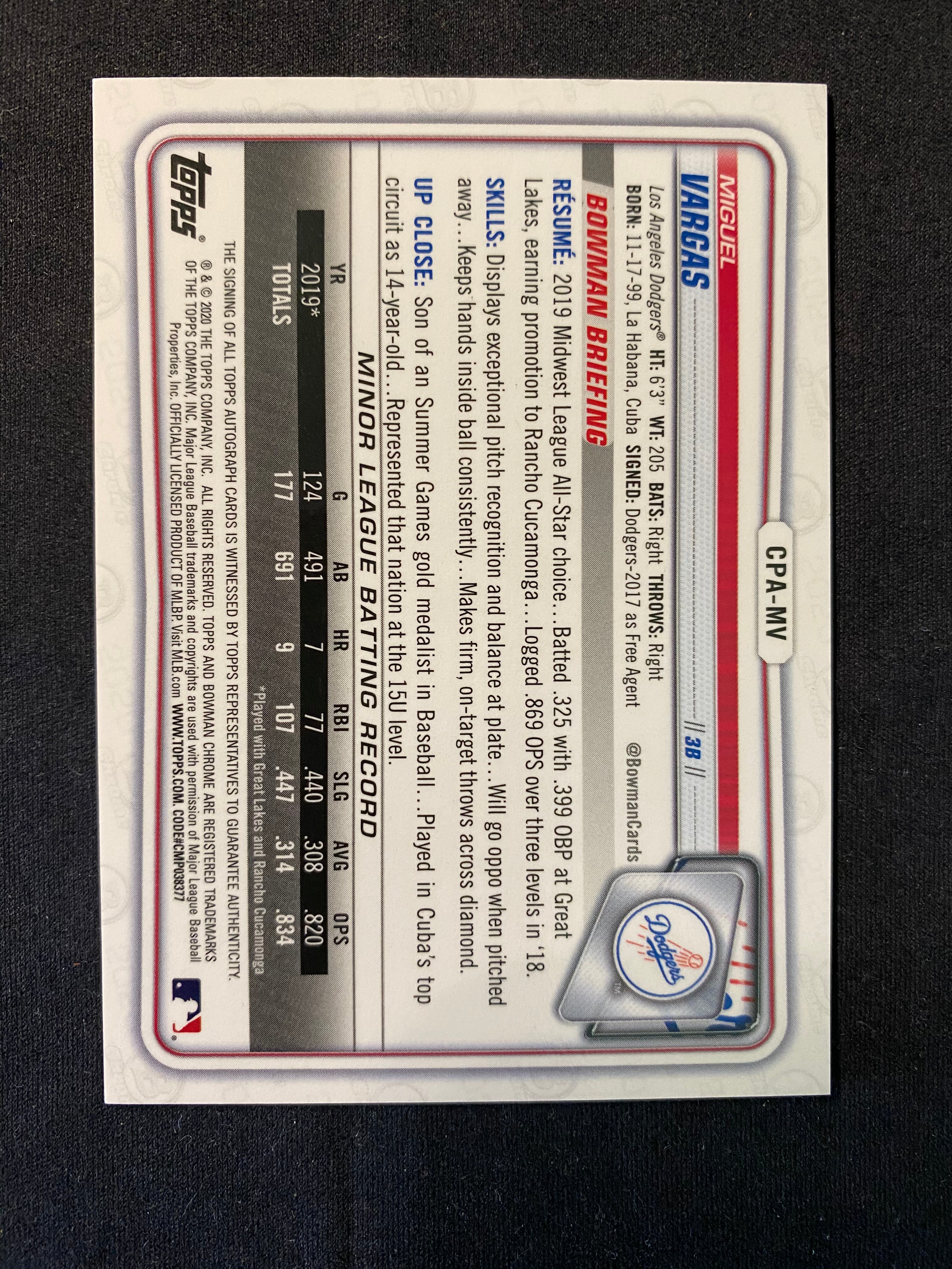 2020 Bowman Chrome Miguel Vargas Auto RC Autograph White Sox
