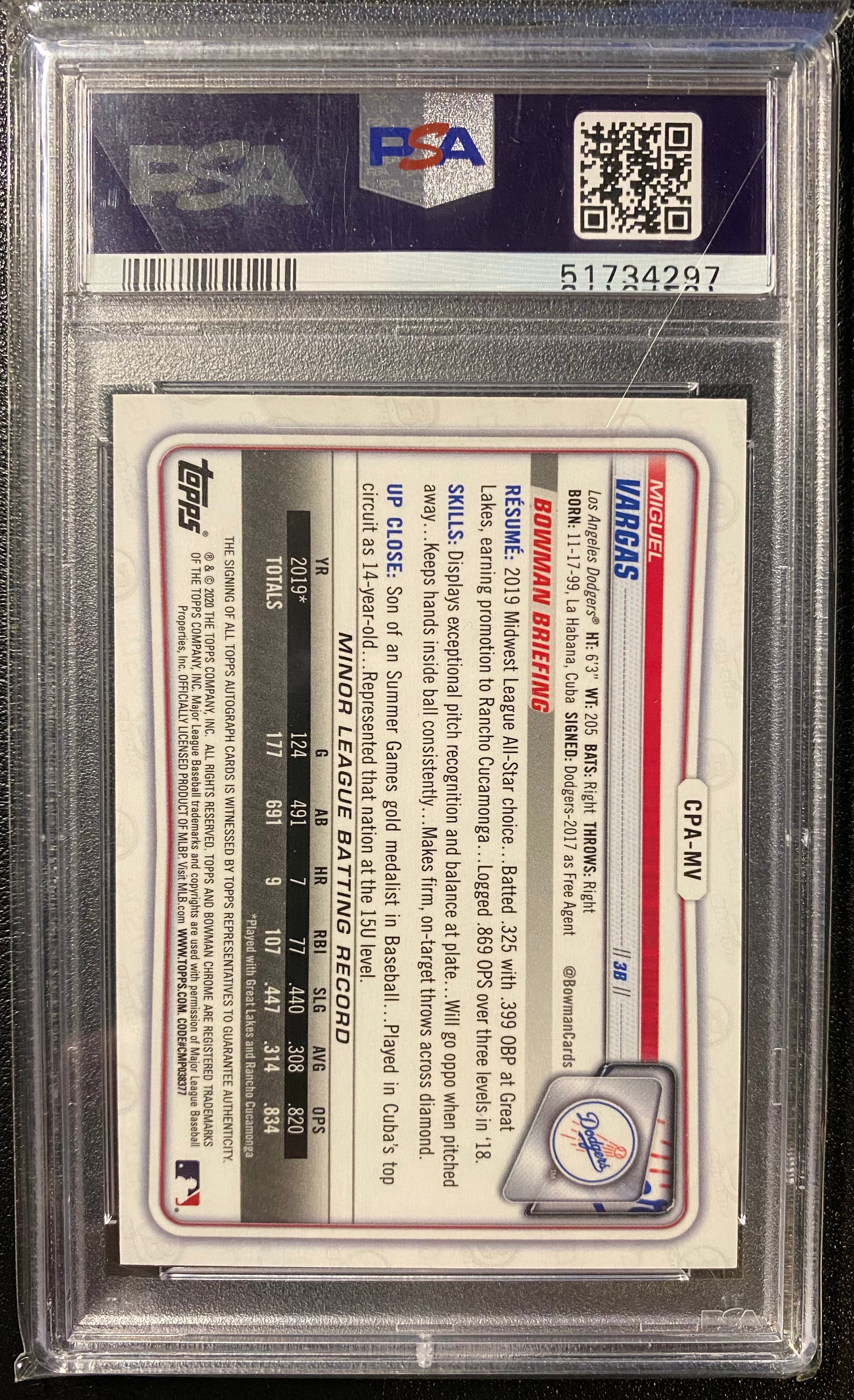 2020 Bowman Chrome Miguel Vargas Auto PSA 10 RC Autograph White Sox Prospect