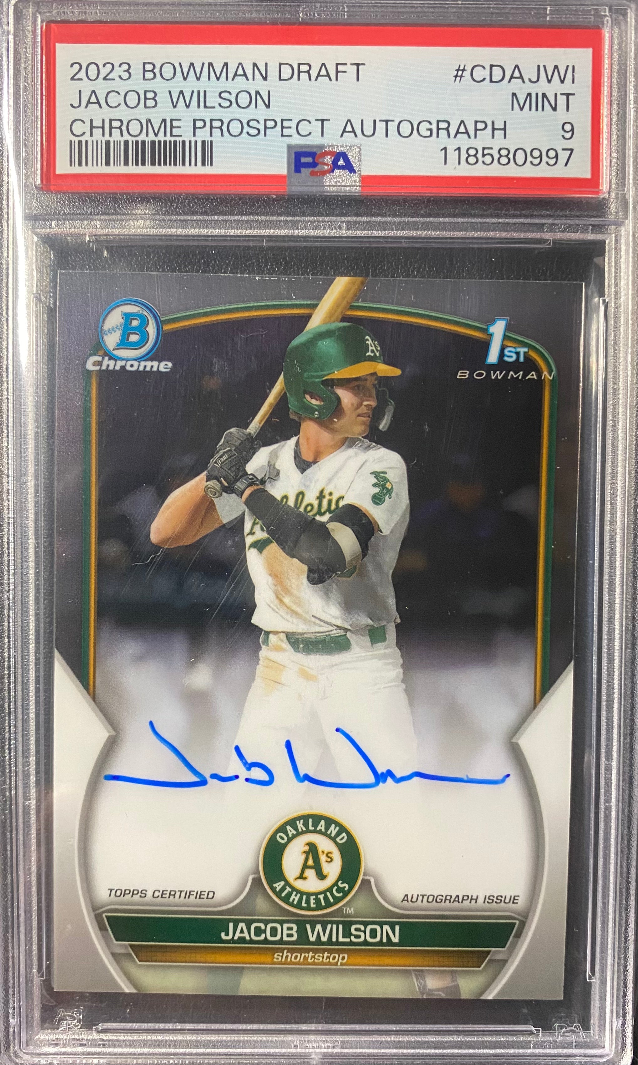 2023 Bowman Chrome Jacob Wilson Auto PSA 9 RC Autograph Draft Athletics A's