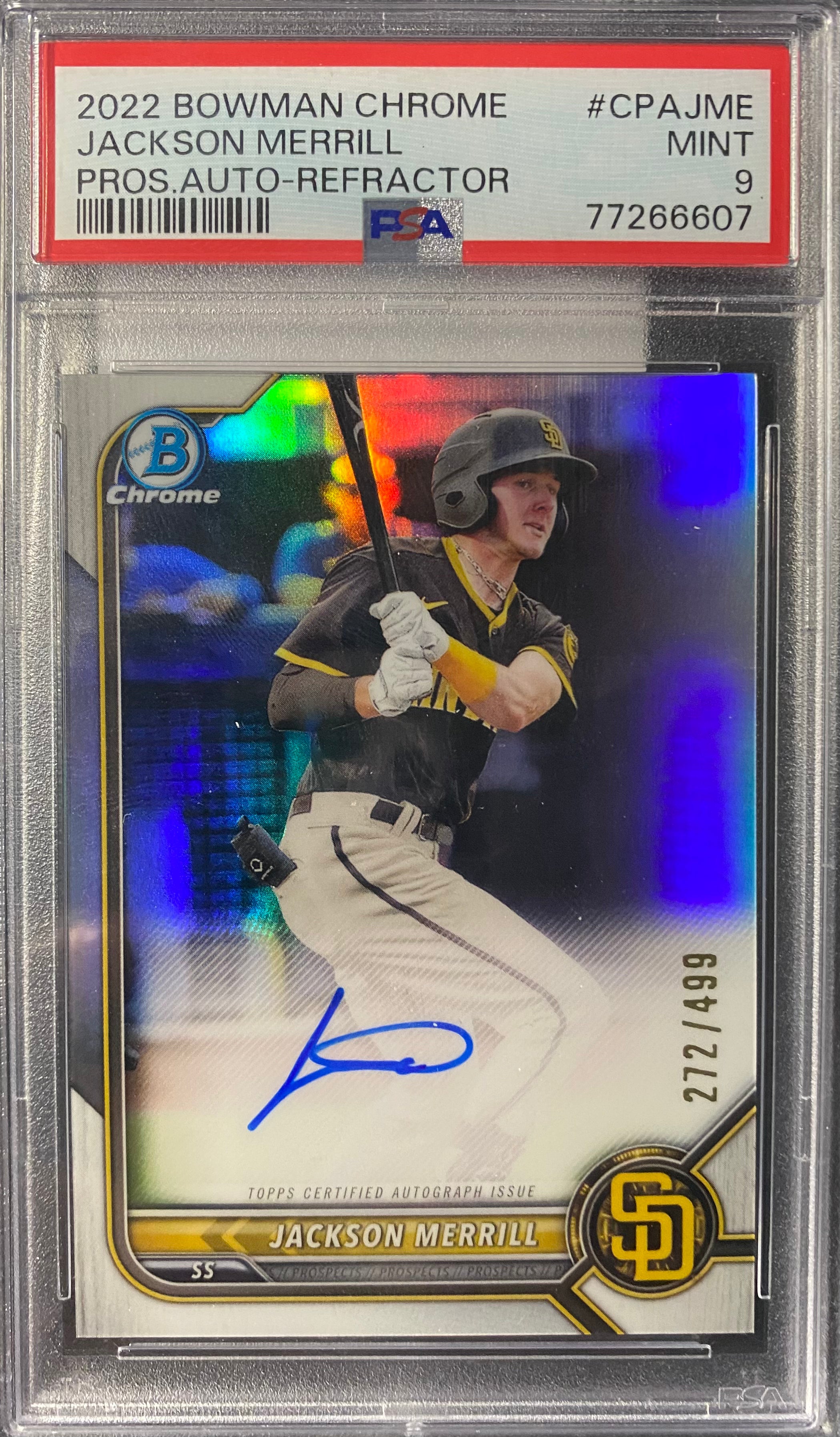2022 Bowman Chrome Jackson Merrill Auto /499 Refractor PSA 9
