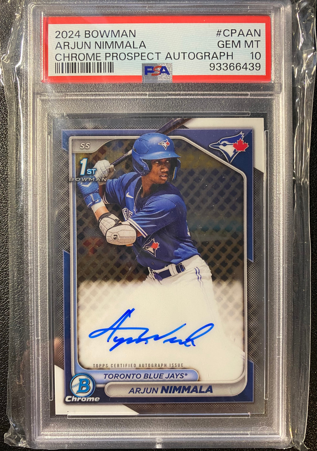 2024 Bowman Chrome Arjun Nimmala Auto PSA 10 RC Gem Blue Jays