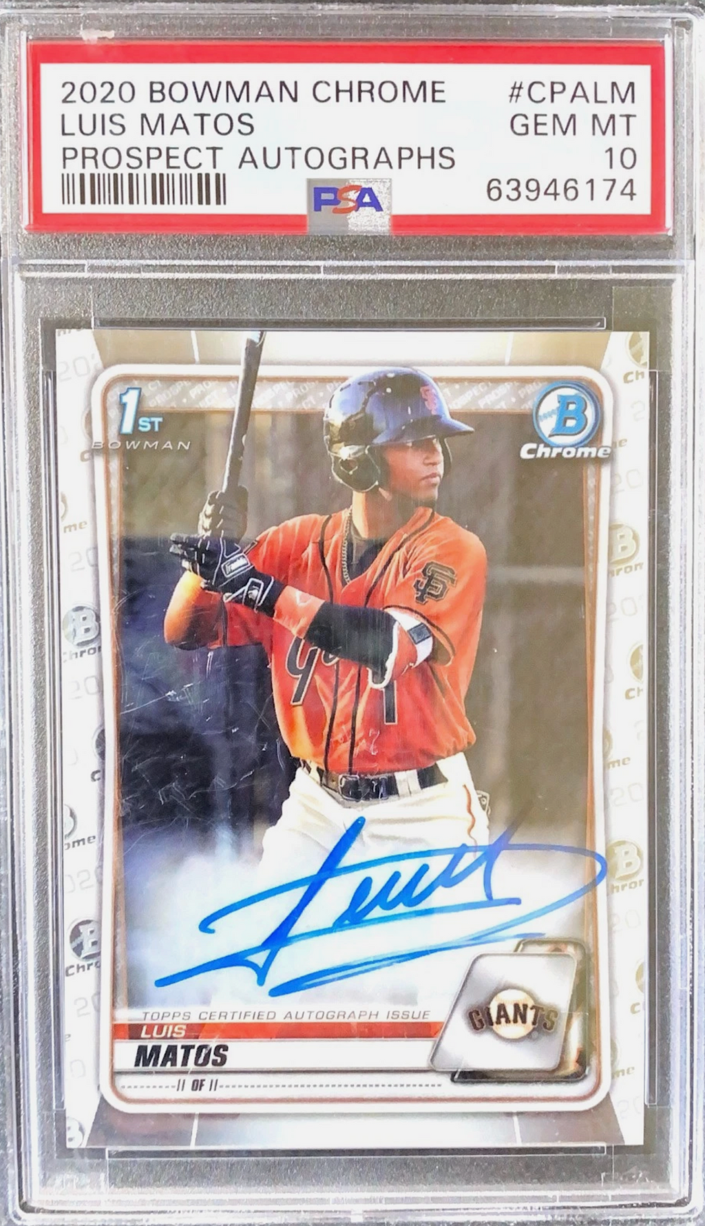 2020 Bowman Chrome Luis Matos Auto PSA 10 Gem Mint