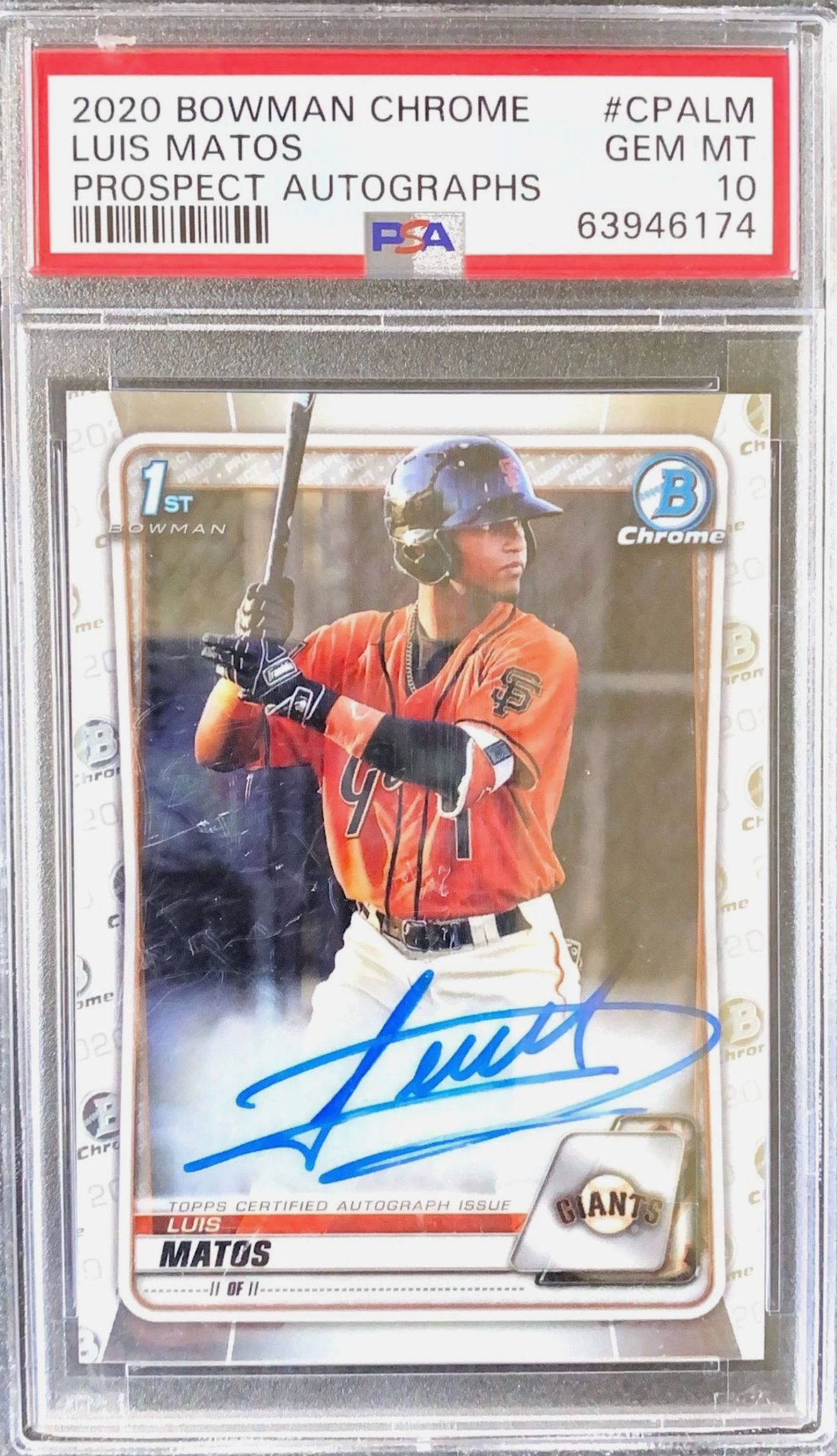 2020 Bowman Chrome Luis Matos Auto PSA 10 Gem Mint