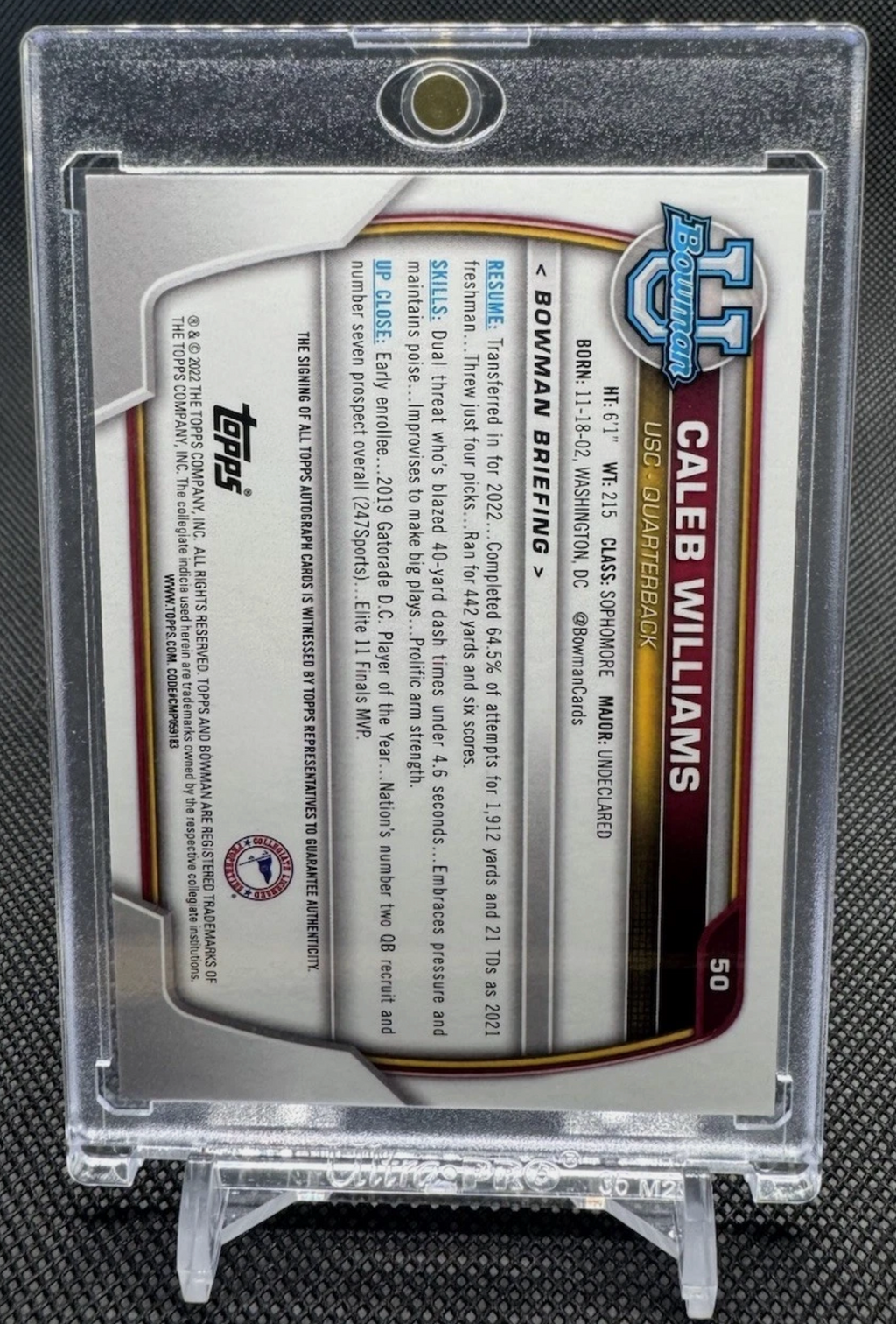 2022 Bowman Chrome Caleb Williams Auto RC Bears USC Autograph