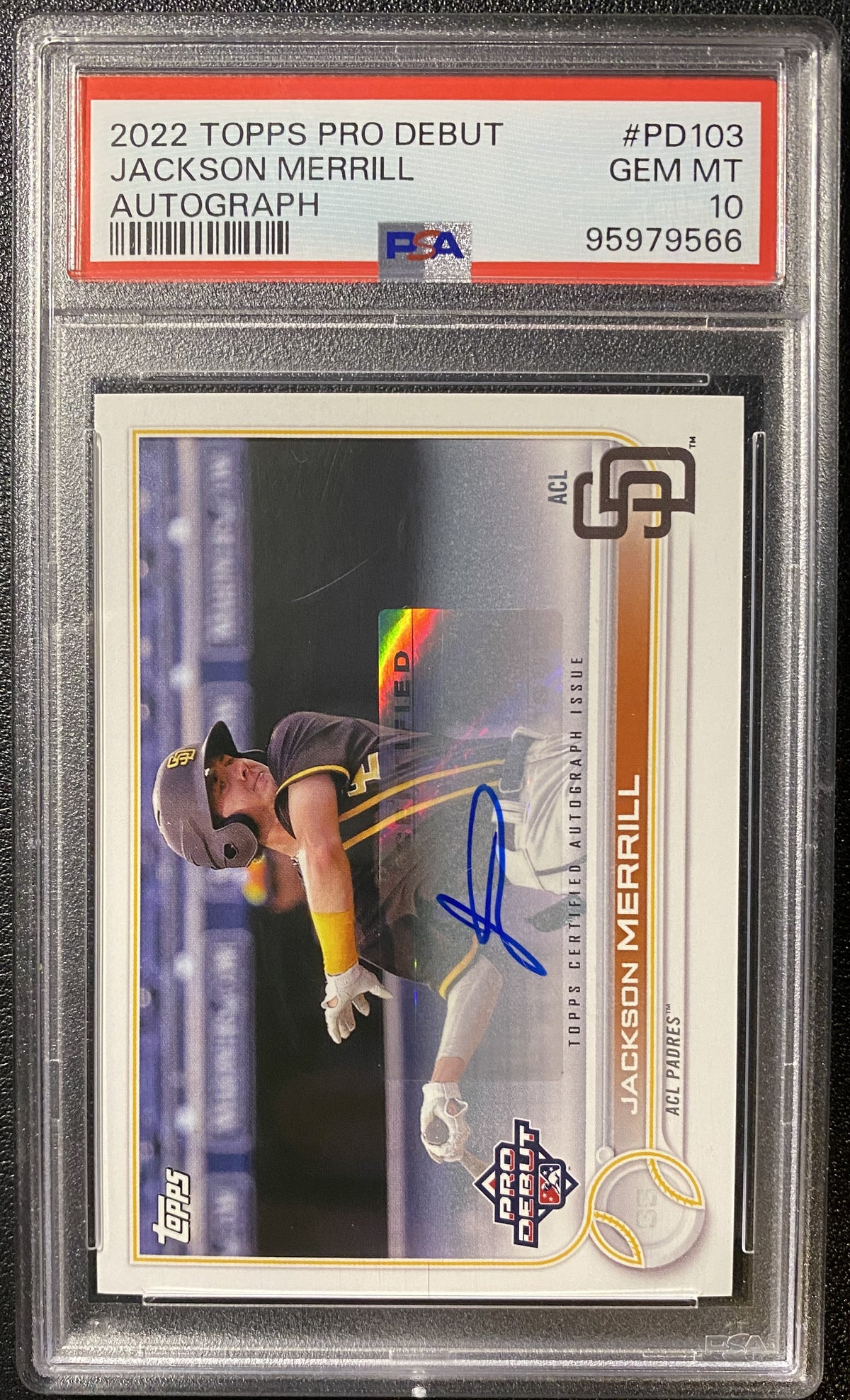 2022 Topps Pro Debut Jackson Merrill Auto PSA 10 GEM MINT #PD-103 Padres